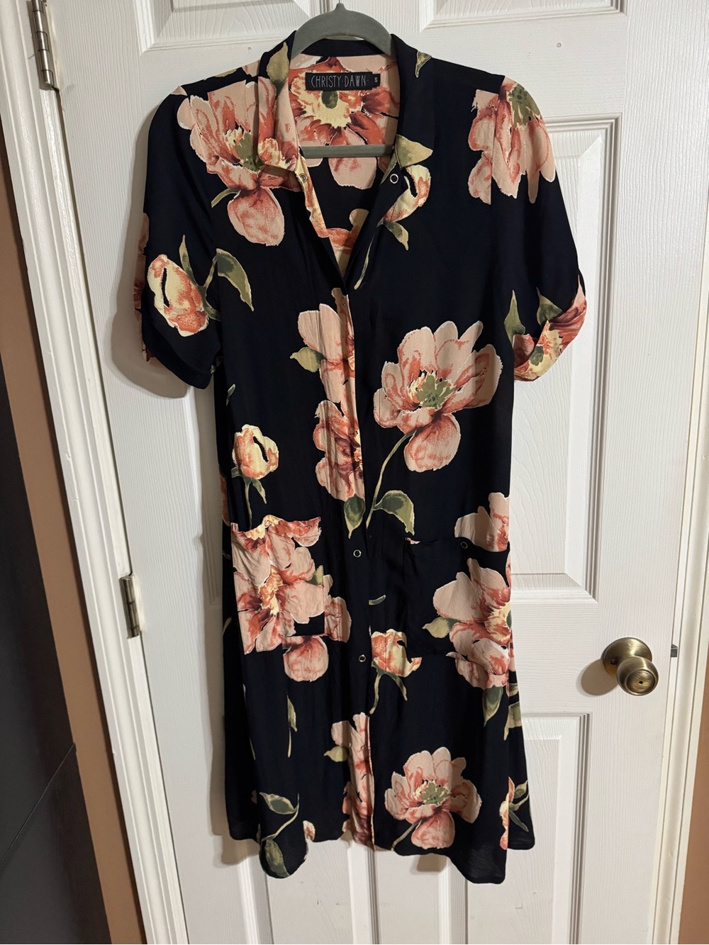 Christy Dawn Black Midi Dress with Peach Floral Print